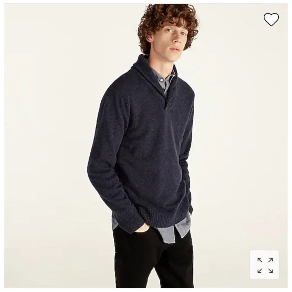 J.Crew Men Navy Outerwear Fleece Cotton Blend Shawl Collar Sweater Size M